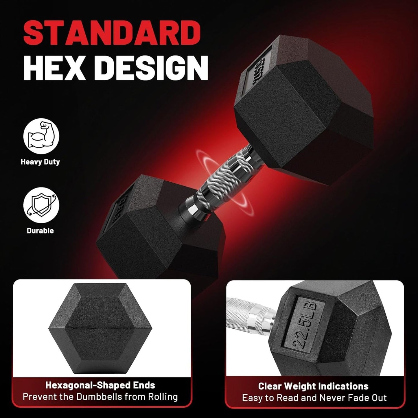 HEX Dumbbell Set 2.5-125Lb, Rubber Encased Home Gym Dumbbells, Exercise & Fitness Weights Dumbbells for Women & Men, Hand Weight for Strength Training